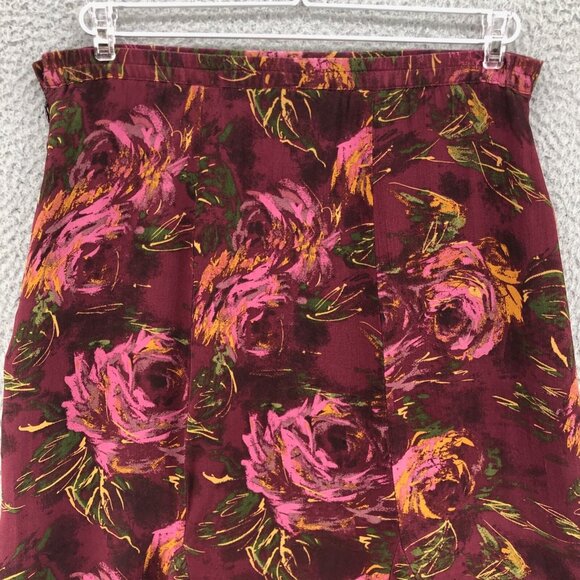 Coldwater Creek Skirt Womens Small Red Floral Godet Trumpet Midi Flowy Casual - Picture 4 of 9